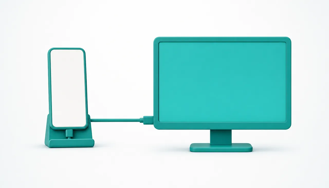 Un téléphone Android relié à un PC par câble, reconnu comme webcam USB